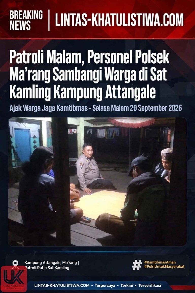 Patroli Malam, Personel Polsek Ma’rang Sambangi Warga di Sat Kamling Kampung Attangale