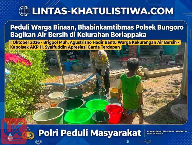 Peduli Warga Binaan, Bhabinkamtibmas Polsek Bungoro Bagikan Air Bersih di Kelurahan Boriappaka