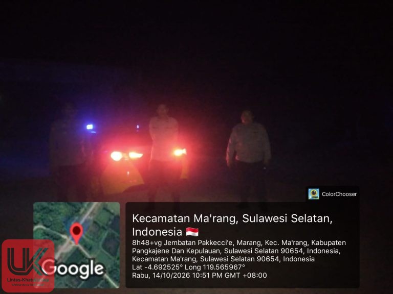Cegah Gangguan Kamtibmas, Ps. Kanit SPKT Polsek Ma’rang Pimpin Patroli Malam di Pemukiman Warga